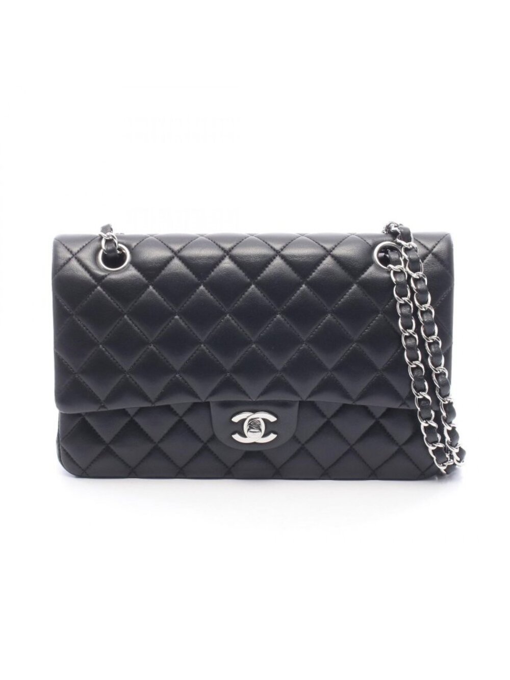 Chanel Shoulder Bag Quilted Double Flap Black Lambskin Chain
